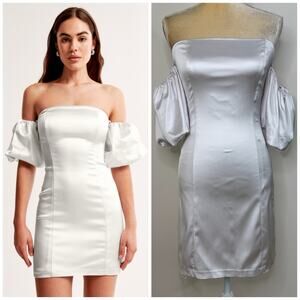 NWT Abercrombie & Fitch Off The Shoulder Satin Mini Dress Size S Tall White